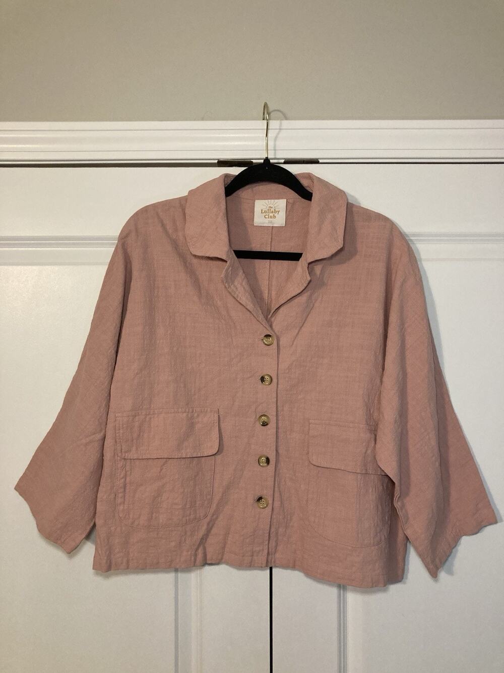 The Lullaby Club Dusty Pink Button Up Oversized Gauze Top Dolman Sleeve Women XS
